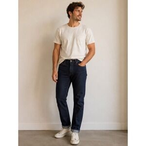 Jean Shop Mens Rocker Straight Indigo Cotton Jeans Made in USA Size 35 selvedge